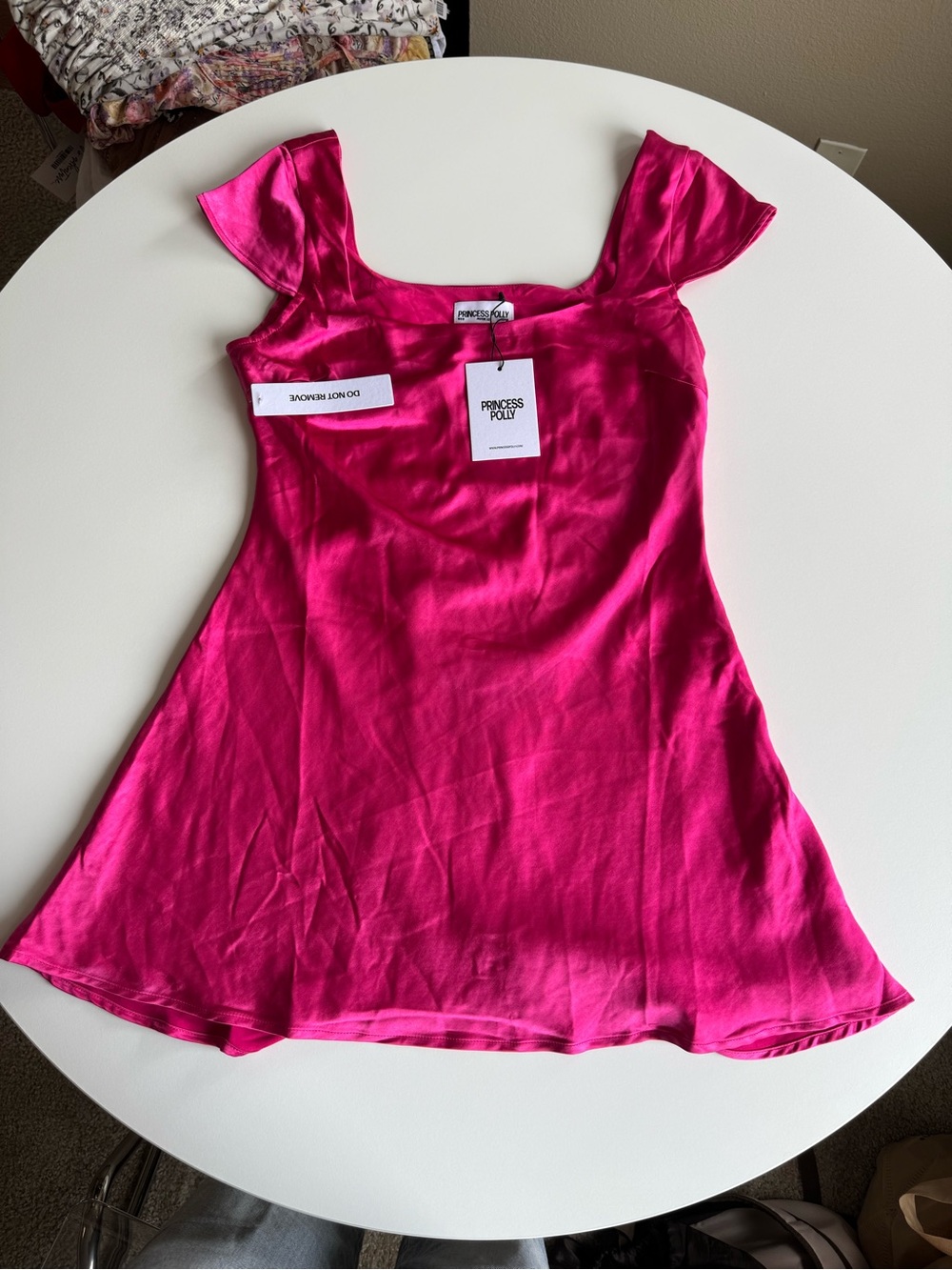 Princess Polly Fuchsia Satin Square-Neck Mini Dress
